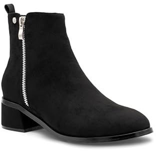Paradox London Ainsley Black Microsuede Ankle Boots, Low Block Heel 3.5cm, Wide Fit, PU Resin Sole (7, UK Footwear Size System, Adult, Women, Numeric, Wide, 7)