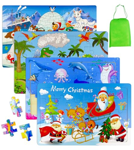 4 Stück Holzpuzzle Kinder, 30-Pcs Kinderpuzzle Montessori Spiel für Toddler, Holzspielzeug Tiere Dinosaurs Puzzles Lernspielzeug Geschenk für Jungen und Mädchen ab 3 4 5 6 Jahre [Ozean]