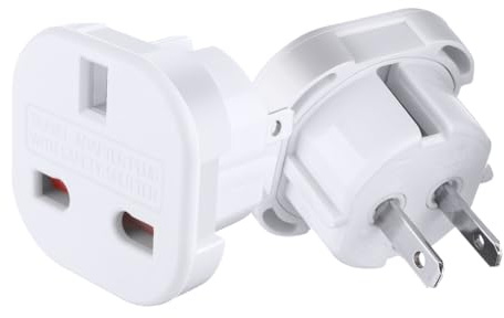 Strhowill 2 Pack UK 3-Pin to US 2-Pin Plug Adapter,10A-16A 240V AC Power Converter,Travel Socket for USA (Type A/B) – Compatible with 1-15R Outlets（White）(US 1-15P plug to UK socket-white-2pcs)