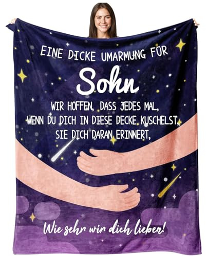 Aellowet Sohn Geschenk, Umarmung Decke Geschenk für Mein Sohn, Geburtstagsgeschenke für Sohn von Mama Papa, 18 Geburtstag Junge, Sohn Kuscheldecke 150 * 200
