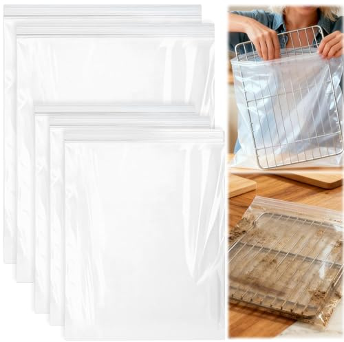 Herfair Backblech Reinigungsbeutel, Backofenrost Sauber Tasche, Wiederverwendbare PE-Beutel zum Tiefeneinweichen von Grillrosten, BBQ-Gitter, 5 Stück
