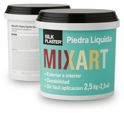 Silk Plaster Mixart Revestimiento Decorativo de Piedra Líquida 2,5 Kg - Rendimiento hasta 2,5 M2 - Interior y Exterior - Efecto Piedra Natural - Listo al Uso - Gris Hormigón Medio