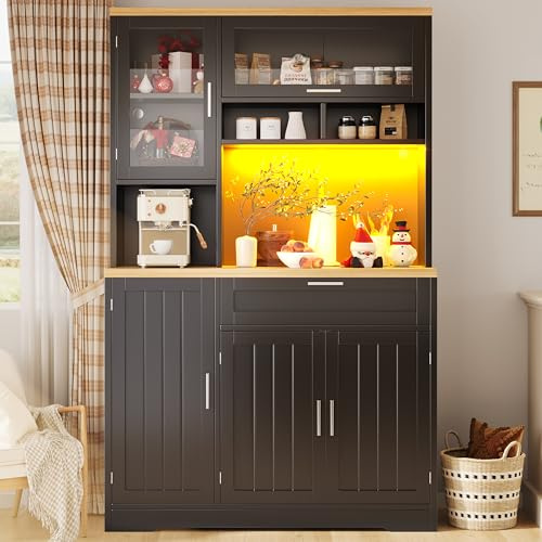 Ligterra Hochschrank, Buffetschrank, Küchenschrank, Standvitrine, Sideboards, Vitrine mit LED-Beleuchtung, für Küchen, ESS-und Wohnbereiche, 104×40×180cm (Weiß)