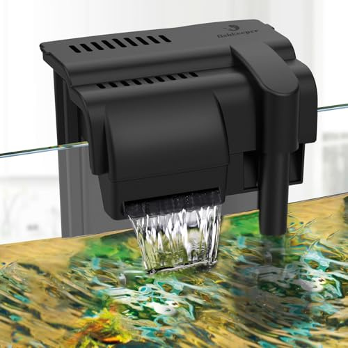 fishkeeper 5W 450L/H Hang on Filter Aquarium, Quiet Aquarium External Filter mit 4-Stufen-Filtersystem, Wasserfall Filterpumpe Inklusive 2 pcs Filtermaterial