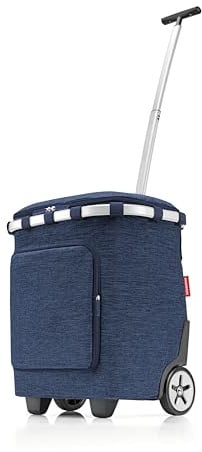 reisenthel carrycruiser Plus in Twist Navy – Tragbarer Einkaufstrolley mit Kühlfach, Schultergurt und herausnehmbarer Netz-Innentasche – Obermaterial aus recycelten PET-Flaschen