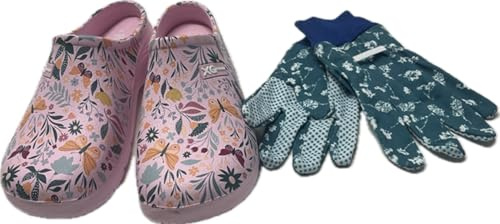 Steinnacher Damen Clogs & Pantoletten mit Gartenhandschuhen Verschiedene Designs Safari Schmetterlinge Dackel (rosa, EU Schuhgrößensystem, Erwachsene, Damen, Numerisch, M, 39)