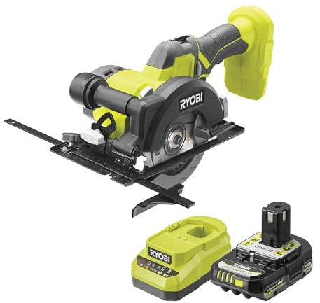 RYOBI Sierra circular compacta 18V ONE+™ R18CS115-120GP - Copa de madera, OSB, parquet, tablero, diseño interior, Ø115 mm, batería 2Ah + cargador