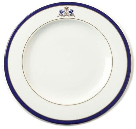 FranquiHOgar Juego de platos Postre de porcelana blanca Duisburg, 6 platos de postre, azul de cobalto y filo de oro
