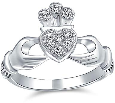 Personalisieren BFF Sorority Schwester CZ Pave Keltische Irische Freundschaft Versprechen Krone Herz Claddagh Ring für Frauen Teen .925 Sterling Silber Anpassbar