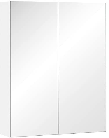 HOMCOM Armoire Murale Salle de Bain avec Miroir, 60 x 75 cm, Meuble Salle de Bain, Armoire de Toilette avec étagère réglable, Blanc