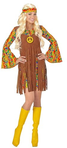 W WIDMANN MILANO Party Fashion - Kostüm Hippie Girl, Kleid mit Weste, Stirnband, Kette mit Peace-Zeichen, Karneval, Mottoparty