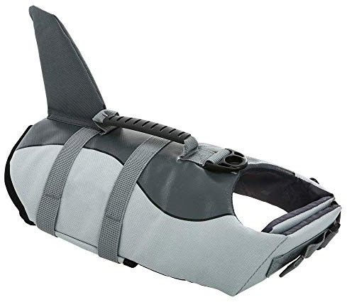 Queenmore Dog Life Jacket Ripstop Shark Dog Safety Vest Adjustable Preserver with High Buoyancy and Durable Rescue Handle for Small,Medium,Large Dogs, Grey Shark Large