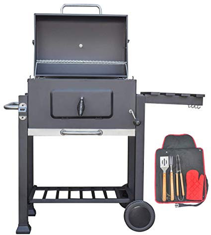 KCT Deluxe Charcoal Barbecue Trolley Grill for Garden Patio Outdoor BBQ Cooking Grill with Tool Set
