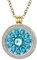 Morella Damen Halskette Gold 70 cm Edelstahl und Zirkonia Anhänger mit Coin Blüte Zirkonia türkis 33 mm im Schmuckbeutel
