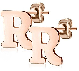Bungsa BUCHSTABE R Ohrstecker Rosegold - BUCHSTABEN R Ohrring in Rosegold - Alphabet Ohrringe zum Stecken - aus Edelstahl - Ohrschmuck für Damen, Kinder & Herren