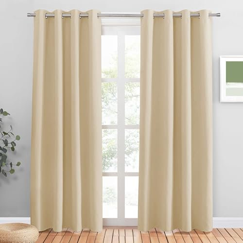 PONY DANCE Beige Thermal Door Curtain - 2 Panels Energy Saving Light Filtering Curtains & Drapes for Living Room Bedroom Kitchen Privacy Drapes, 46 Inch Width x 90 Inch Drop, Biscotti Beige