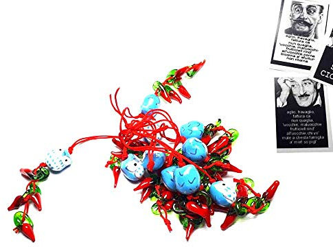 Sie erhalten 20 Schlüsselanhänger Eule hellblau und Hörner aus Glas + 1 Karte mit Überraschung, Gobbo Horn Amulett Horn Charms Lucky Gobbo Napoli