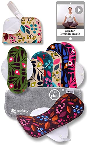 Serviette Hygiénique Lavable Bio Coton; Lot de 7 + Sac (S,M,L,XL) Serviette Hygiénique Lavable Flux Abondant Nuit FABRIQUÉE EN UE; Protection Hygienique Lavable Periodique Lavable Reutilisable