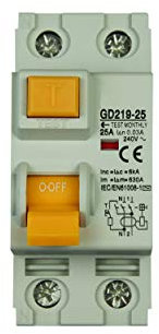 LineteckLED -GD219-25- Serie Completa Interruttori Automatici- Interruttore Magnetotermico Differenziale 1P+N 0.03A 240V 6kA IEC61008-1 Due Moduli (C25 Ampere)