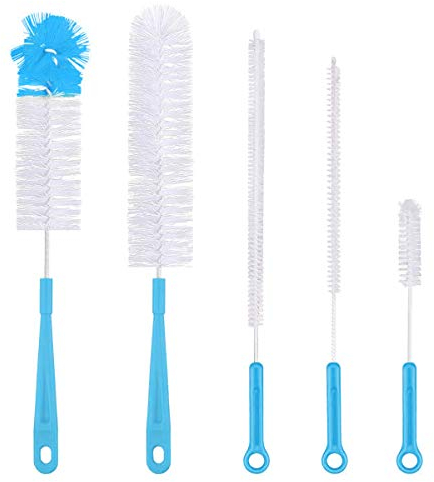 Qisan 5pcs Brosse de Nettoyage de Bouteille Ensemble brosses à usages Multiples Longue Brosse à Bouteille de Nettoyage des Bouteilles d'eau-Bleu