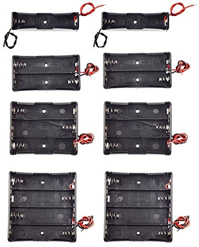 QTEATAK 8 Pack 18650 Battery Holder Bundle with Wire 1 18650 Battery Holder 3.7V, 2 Pcs, 2 Battery Holder 7.4V, 2 Pcs, 3 Battery Holder 11.1V, 2 Pcs, 4 Battery Holder 14.8V, 2 Pcs