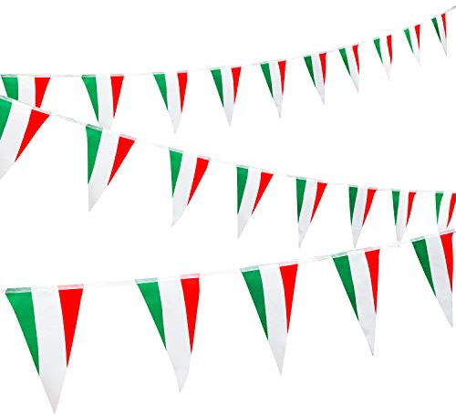 Whaline Italy Pennant Bunting Banner 30Pcs Triangle Flag String Banner 29.5FT Italy Full Flag Patriotic Hanging Garland for Parades Sports Event Football World Cup International Festival Party Decor