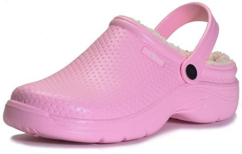 Zoccoli e Sabot Uomo Donna Ciabatte da casa Pelliccia Foderato Pantofole Impermeabile Scarpe da Giardino Antiscivolo Inverno Clogs All'aperto, Rosa, 40 EU