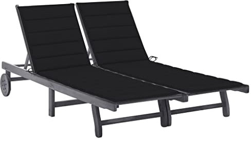 vidaXL Akazienholz Massiv Sonnenliege 2-Personen mit Auflagen Doppelliege Gartenliege Gartenmöbel Liege Strandliege Holzliege Relaxliege Grau