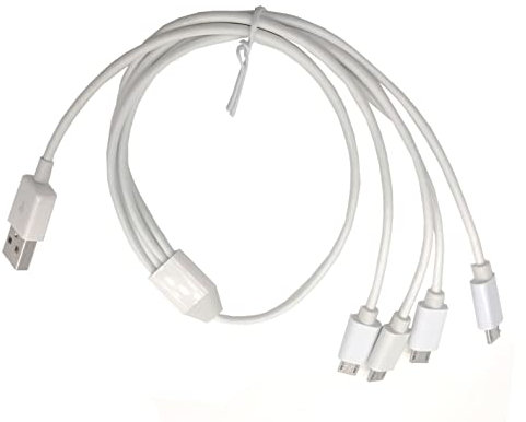 Halokny 4 in 1 Charging Cable - USB 2.0 to Four Micro USB Adapter Cable Data Sync Split Charging Cord (White 1.6Ft/50cm)