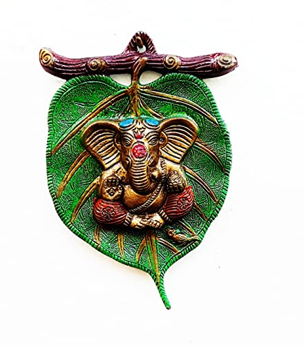 CraftVatika Ganesha Wandbehang, Ganesha auf Rohrblatt, Wanddekoration, 21 x 14 cm