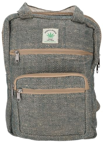 Ethno Hanf Rucksack, Laptoptasche mit praktischen Fächern, dunkelgrün/flax | Unisex, 80% Hanf und 20% Baumwolle, handgefertigt, ideal für Technik und Zubehör, strukturierte Aufbewahrung.