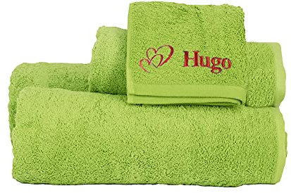 My original gift Pack de 2 Serviettes de Toilette Vert Pistache brodées avec nom et Motif (30 x 50 cm)