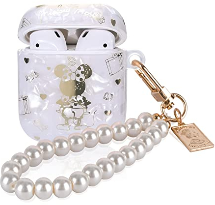 Glitzernd Hülle für Airpods 1&2 Generation mit Perle Schlüsselanhänger für Mädchen, Sparkle Schutzhülle mit Niedliches Cartoon-Design für Airpods 1/2 Generation, Anti-Rutsch Kratzresistent Sturzschutz