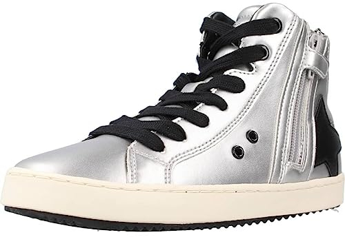 Geox Girl'S J Kalispera Sneakers, Dk Silver Black, 9 UK
