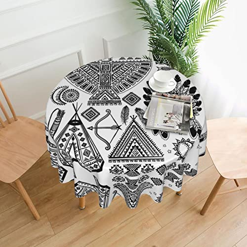 Feder Stirnband Tipi Zelt Druck Runde Dekorative Tischdecke 60 Zoll Polyester Stoff Tischdecke Teetischdecke zum Essen