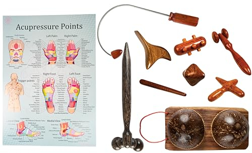 CCcollections Ensembles d'outils de Massage avec tableau pour professionnels, Massage des pieds et des mains, bâton en bois, réflexologie (Set J)