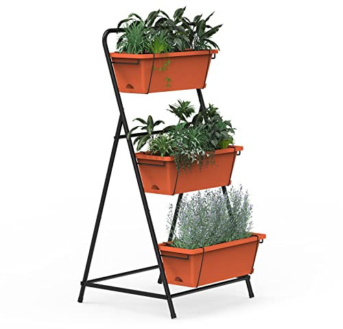 Vertikal Raised Garten Bett 3 Tier Elevated Garten Pflanzer Standing Pflanzer Box Outdoor und Indoor für Pflanzen Kräuter Blumen Gemüse Ziegel Rot