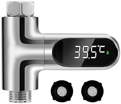 Gokelomg Baby Badethermometer Wasserthermometer, LED-Anzeige Duschthermometer, Wasserdurchfluss Selbstgenierender Duschtemperaturmesser für die Babypflege