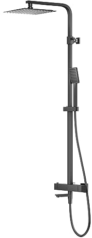 KOLMAN Badezimmer Duschset Schwarz ANGO Thermostatisch Duschsäule Brausegarnitur mit Duschmischer