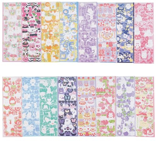 NICENEEDED 16 Blatt Niedliche Cartoon-Hasen-Deko-Aufkleber, Selbstklebende Kaninchen-Aufkleber Für Die Fotokartendekoration, Buntes Aufkleber-Set Für Grußkarten, Sammelalben Zum Selbermachen