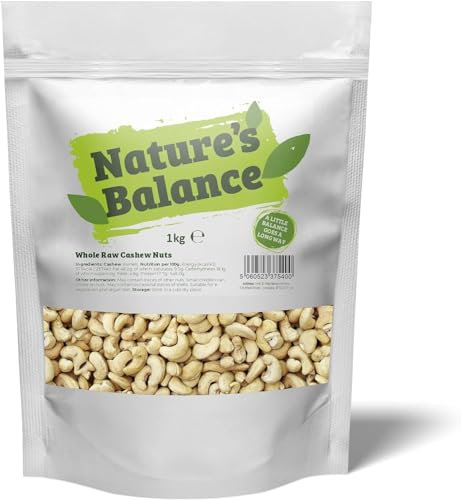 Natures Balance Cashew Nuts 1kg - Whole Raw Unsalted Cashews Ideal for Making Nut Butter & Milk