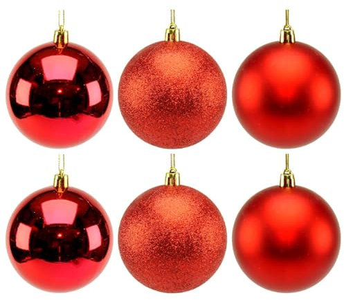 Acan Tradineur - Set de 6 Bolas para árbol navideño - Fabricado en plástico - Decoración para Temporada navideña - Ø 8 cm - Color Rojo
