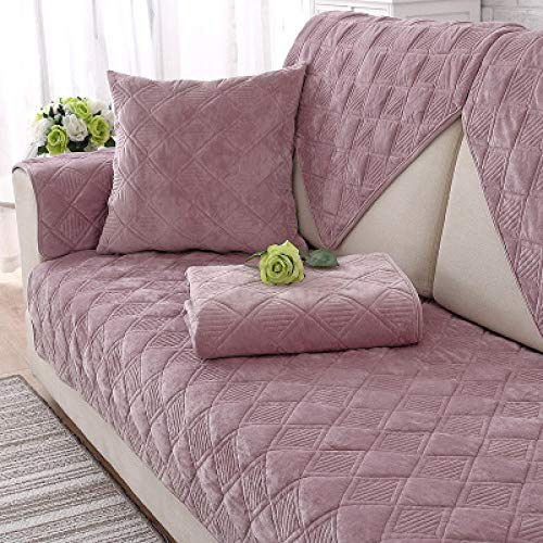 Kurze, Karierte Sofa-Handtücher aus Plüsch, Sofabezüge, Sofa-Möbelschutz, rutschfest, Moderne Sofa-Überwurfbezüge für Sofa, Zweisitzer, Liege, Stuhl, Rosa, 45 x 45 cm, 2 x Kissenbezug