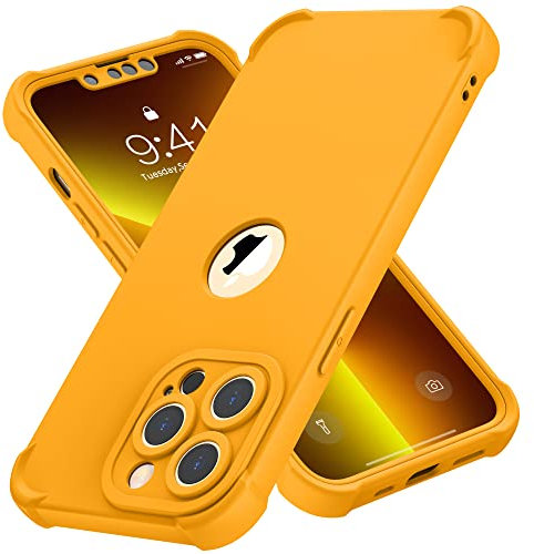 ORETECH 4 in 1 Silicone Case for iPhone 13 Pro Max Case, with [2 x Tempered Glass Screen Protector] [Camera Protection] [Military Grade Protective] Slim Fit Bumper iPhone 13 Pro max Phone Case -Yellow