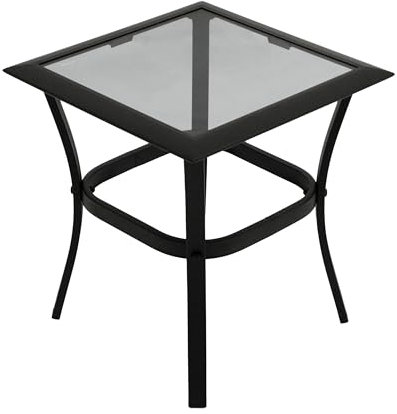 DEGAMO Beistelltisch Zagreb 46x46x48cm, Stahl schwarz, Tischplatte Glas grau getönt, Indoor und Outdoor