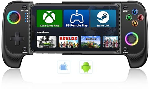 Controller wireless per iPhone/Android No Deadzone, controller di gioco mobile supporta Xbox Game Pass, PlayStation, Steam Link, Call of Duty, Roblox, Minecraft, Cloud Gamepad per iOS con RGB