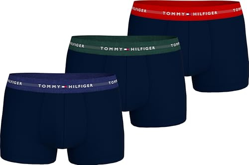 Tommy Hilfiger Men’s 3 Pack Trunks with Logo Waistband, Multicolor (Blue Ink/Orn Green/Primary Red), XL