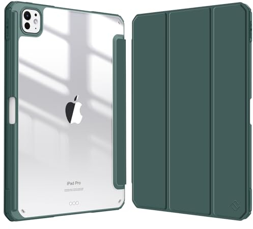 FINTIE Custodia per iPad Pro 11 Pollici (M5 2025 / M4 2024) con Portapenna - Sottile Leggero Trasparente Cover Posteriore con Bordo in TPU Morbido, Midnght Verde