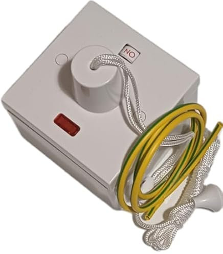 SHOWER PULL CORD SWITCH DOUBLE POLE 50 AMP COMPLETE WITH 47MM SURFACE BOX AND EARTH SLEEVING WHITE