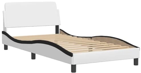 vidaXL Bettgestell Dover Weiß und Schwarz 100x200 cm Kunstleder
